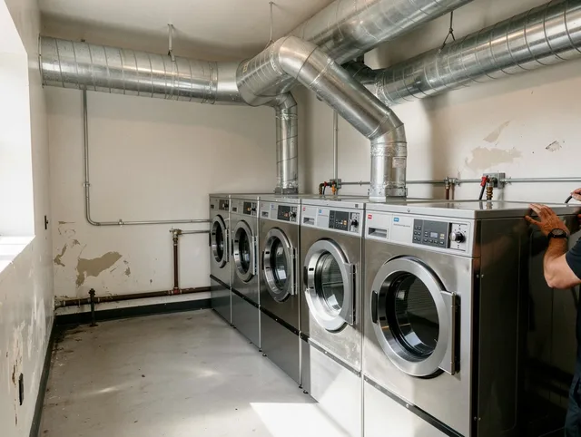 Columbus Dryer Vent Cleaning team performing large-scale commercial dryer vent cleaning in Columbus