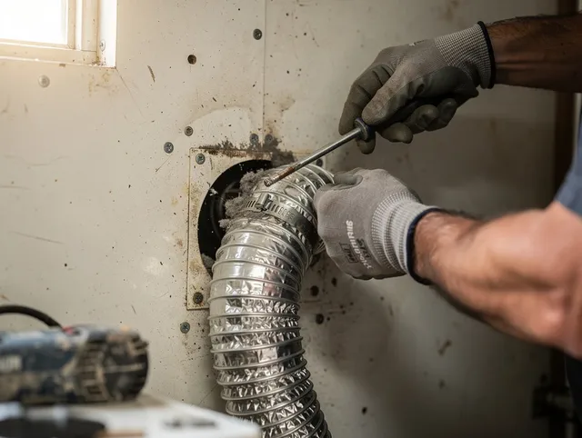 Columbus Dryer Vent Cleaning technician performing precise dryer vent hose installation in Columbus